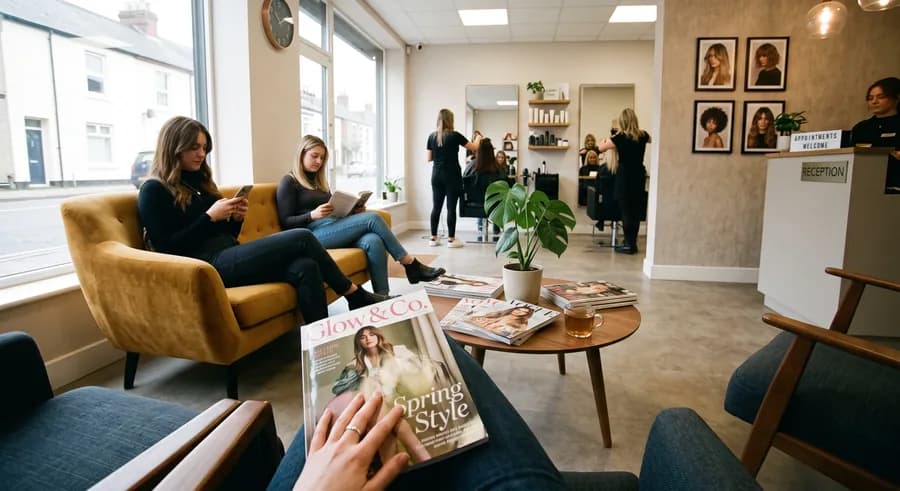 Clientas esperando en el salón de una peluquería